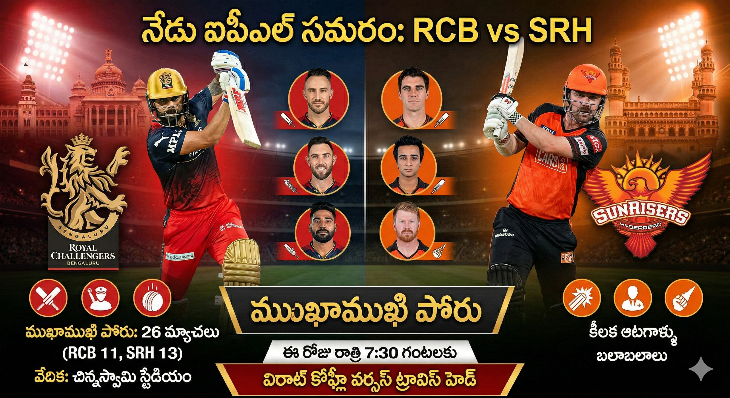 RCB vs SRH 2026 రాయల్ ఛాలెంజర్స్ బెంగళూరు vs సన్‌రైజర్స్ హైదరాబాద్
