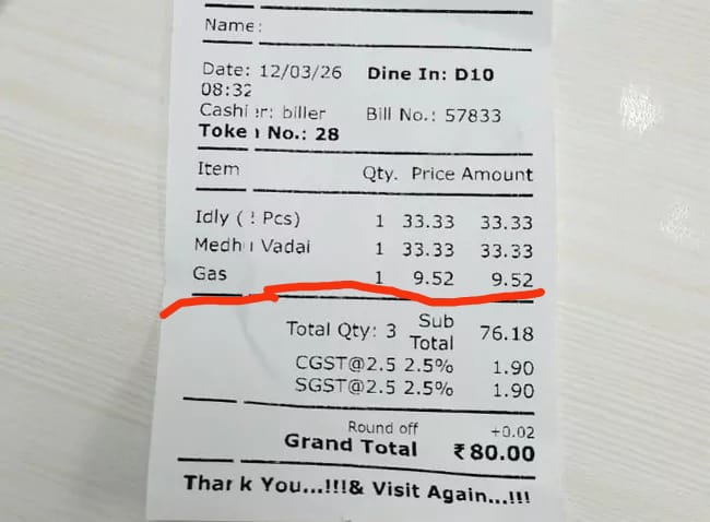 chennai hotel bill viral gas charges