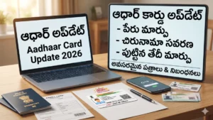 Aadhaar card update : ఆధార్ కార్డులో పేరు, అడ్రస్, పుట్టిన తేదీ మార్పు చేయాలా? ఏయే పత్రాలు కావాలి? పూర్తి సమాచారం మీకోసం!